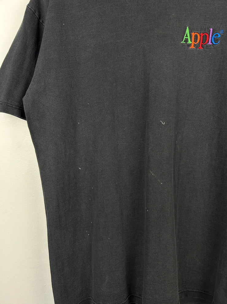 Vintage 90s Apple Promo Embroidered Faded Black Tee