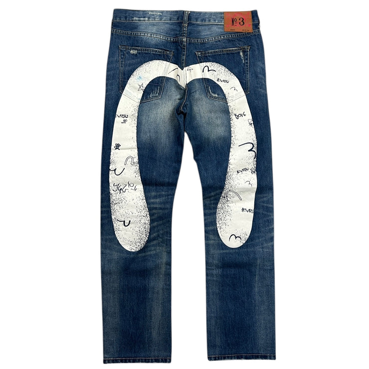 Evisu No.3 Daicock Logos Blue Denim Jeans