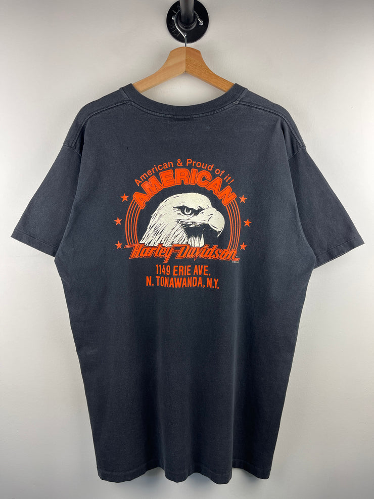 Vintage 90s Harley Davidson Lightning Evolution Revolution New York Black Tee