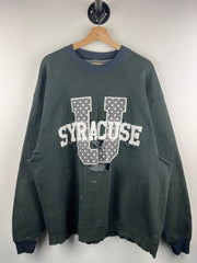 Vintage 90s Syracuse University Thrashed Faded Black Crewneck