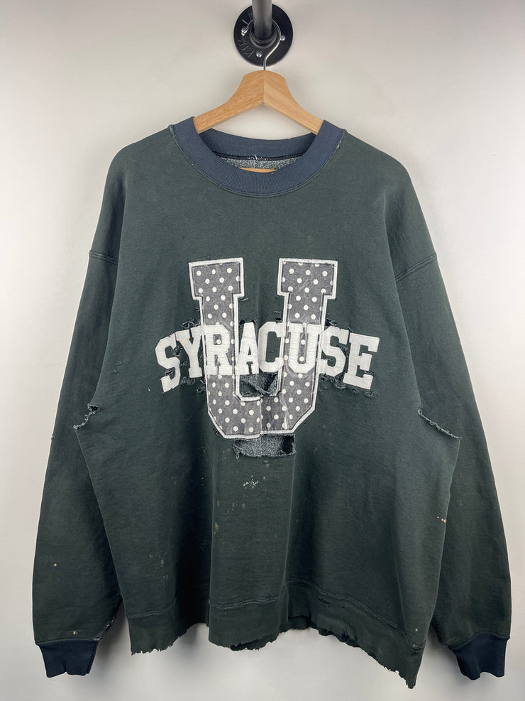 Vintage 90s Syracuse University Thrashed Faded Black Crewneck