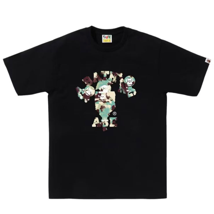 Bape College Logo Map Multi Colour Camo Black Tee