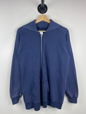 Vintage 80s Blank Faded Navy Zip Up Hoodie