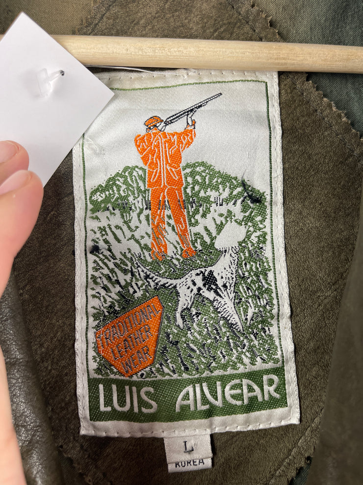 Vintage 90s Luis Alvear Faded Green Leather Bomber Jacket