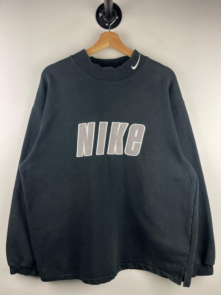 Vintage 90s Nike Spellout Swoosh Black Crewneck