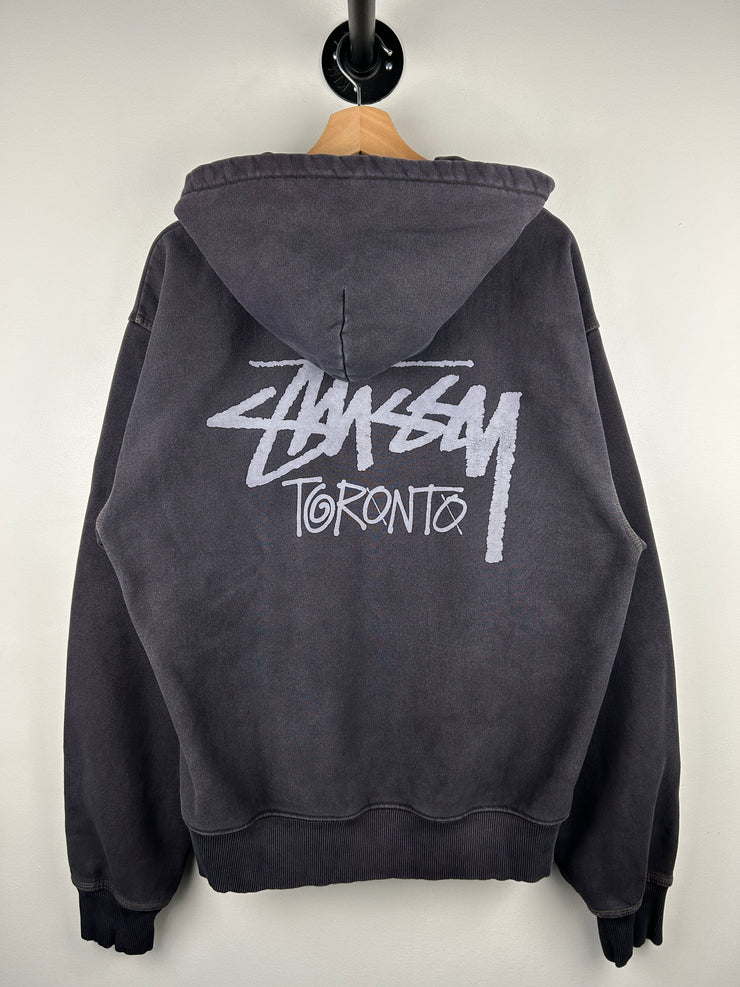 Stussy Toronto Script Washed Black Zip Up Hoodie