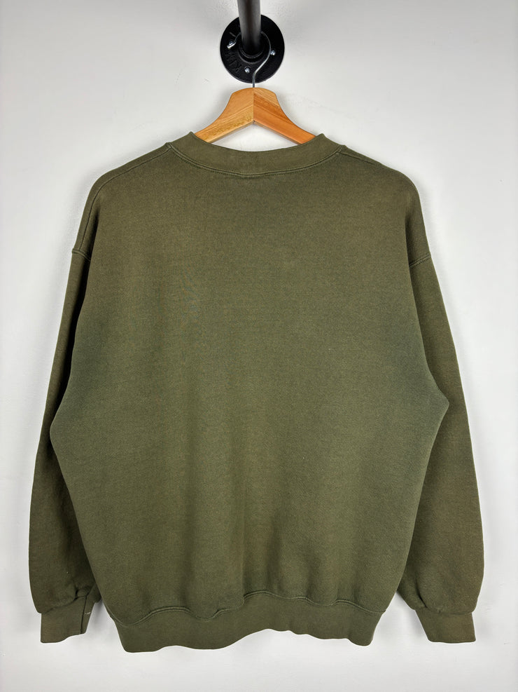 Vintage 90s Bass Fisherman Embroidered Olive Green Crewneck