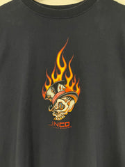 Vintage Y2K JNCO Flamming Skull Navy Tee