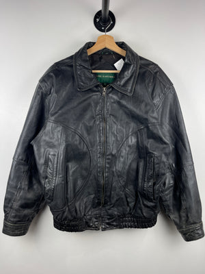 Vintage 90s Hill & Archer Black Leather Bomber Jacket