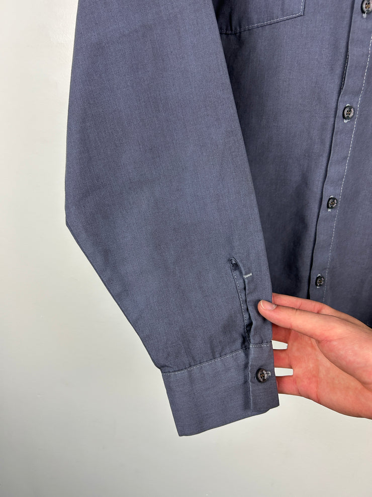 Vintage Inmate Dept Of Corrections Prison Uniform Cropped Button Up Long Sleeve Shirt