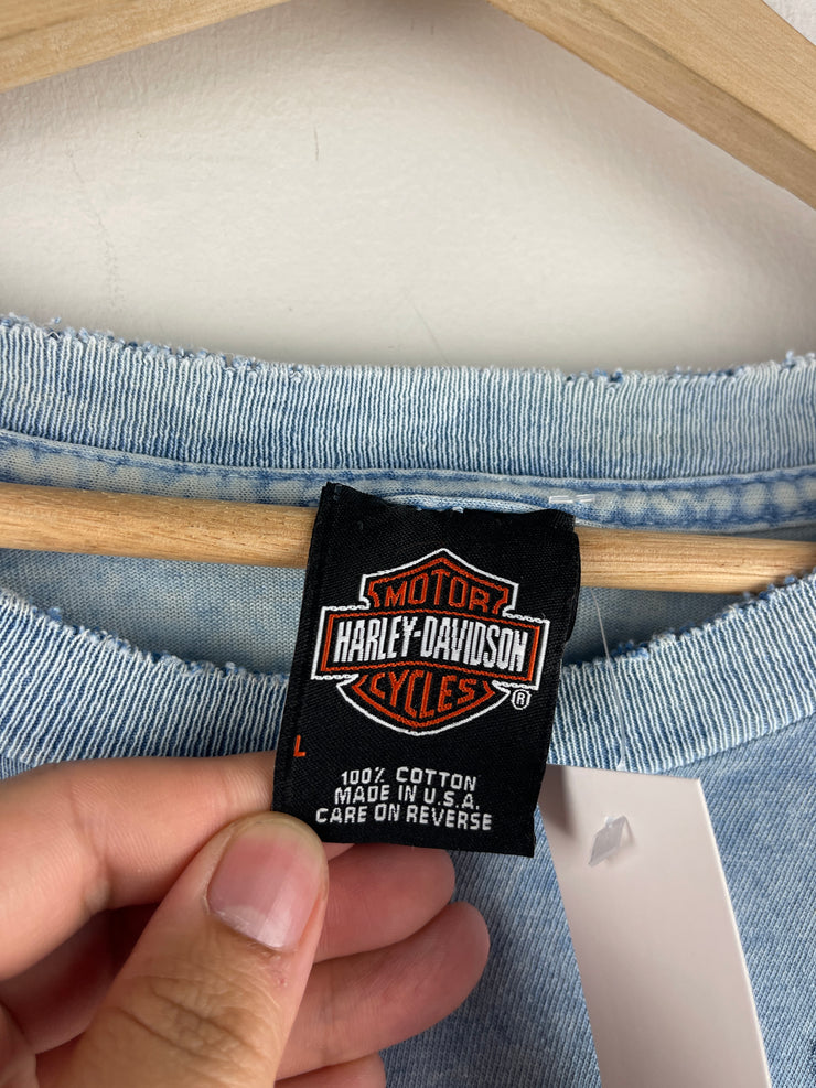 Vintage Harley Davidson Las Vegas Playing Cards Faded Blue Tee