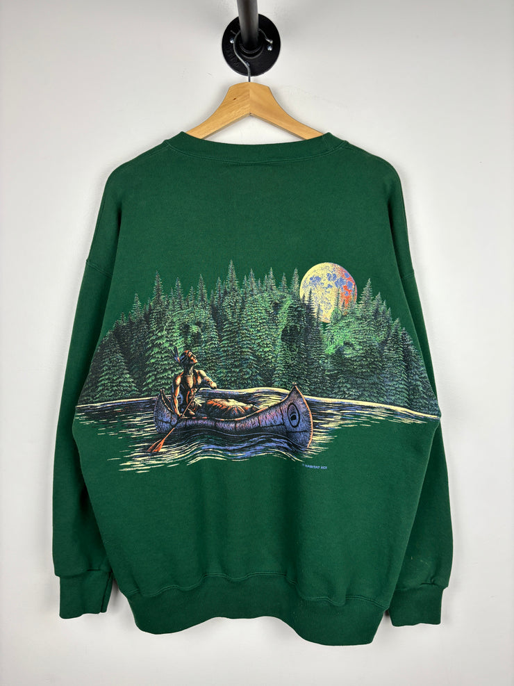 Vintage 90s Mackinac Island Michigan Wrap Around Nature Green Crewneck