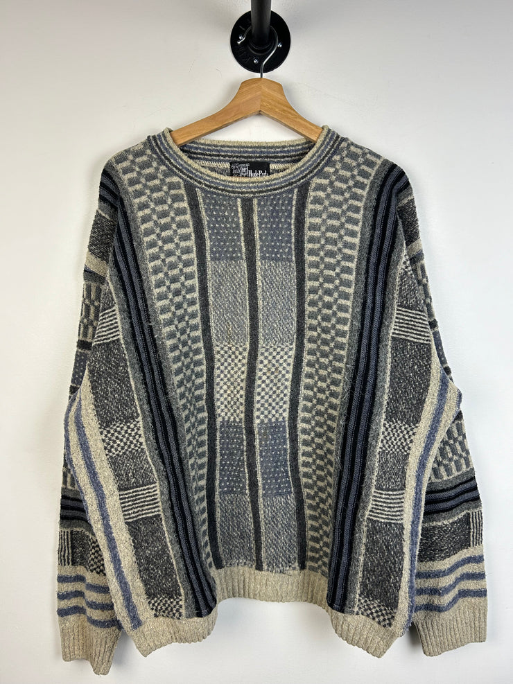 Vintage 90s Hyde Park Blue & Beige Knit Sweater