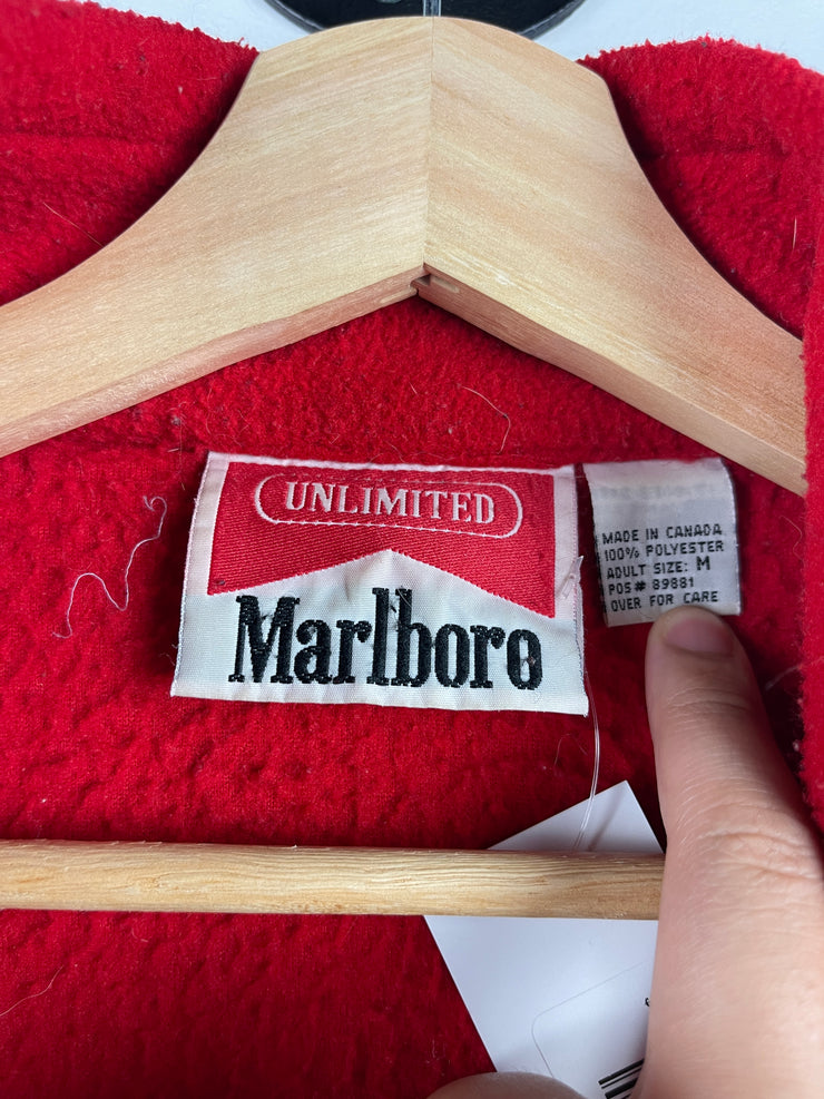 Vintage 90s Marlboro Patch Red & Black Zip Up Fleece Sweater