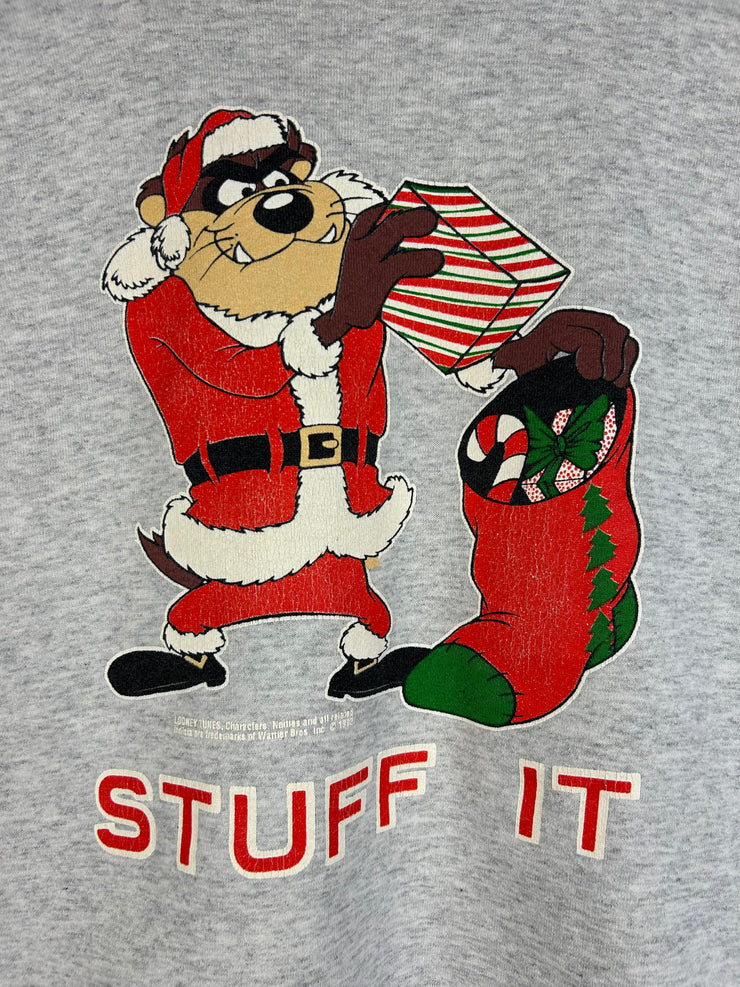 Vintage 1992 Taz Christmas More Presents Grey Crewneck