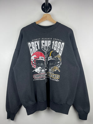 Vintage 90s CFL Hamilton Tiger Cats VS Calgary Stampeders Faded Black Crewneck