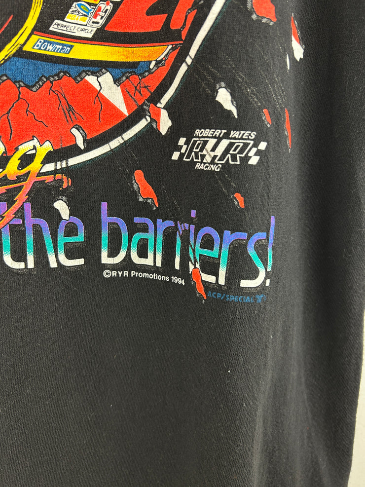 Vintage 90s Nascar Ernie Irvan Havoline Shattering The Barriers Black Tee