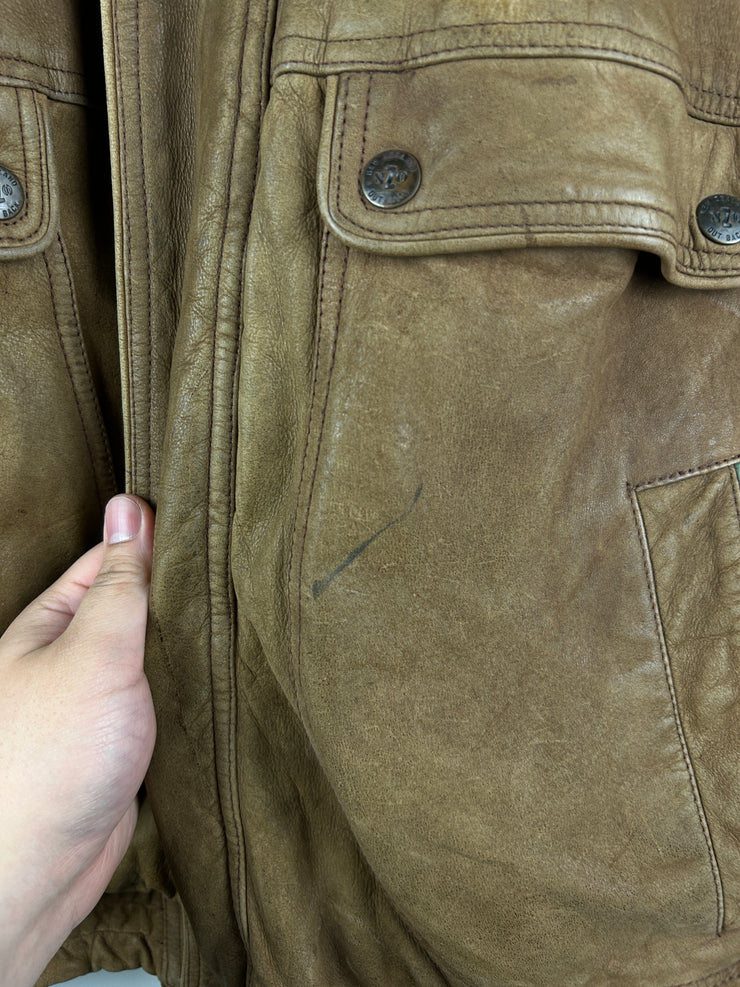 Vintage 90s Outback Faded Brown Leather Bomber Jacket