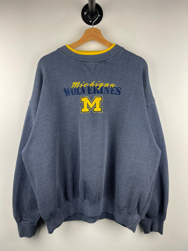 Vintage 90s Michigan Wolverines Embroidered Navy & Yellow Crewneck