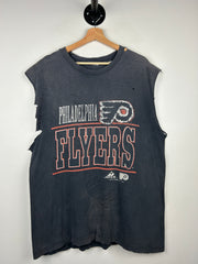 Vintage 90s NHL Philadelphia Flyers Black Thrashed Cut Off Tank Top