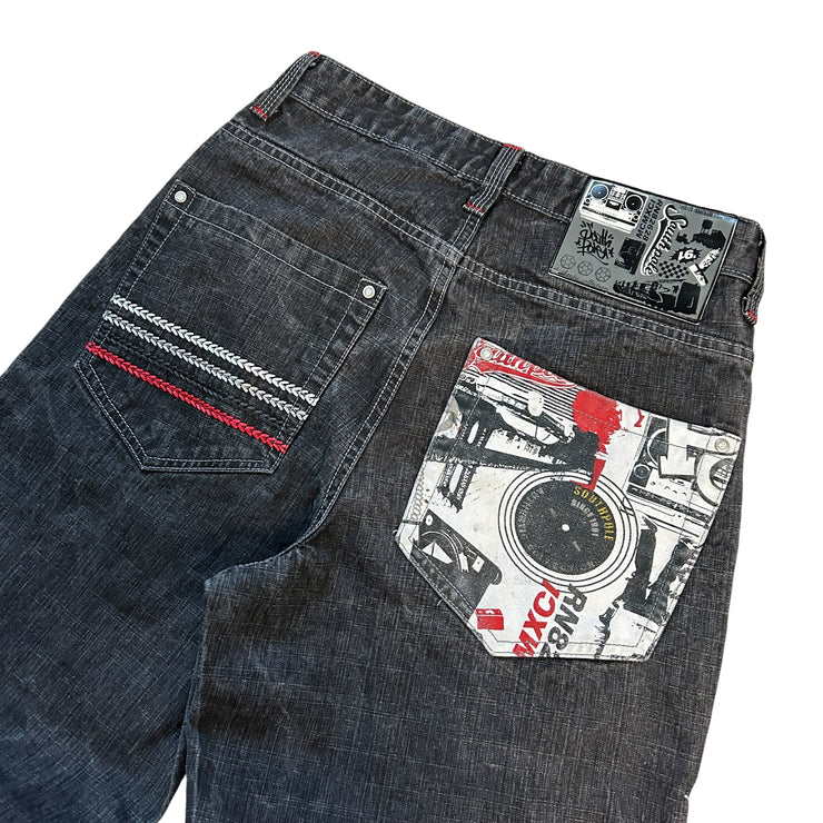Vintage Y2K South Pole Graffiti Baggy Washed Black Denim Jeans