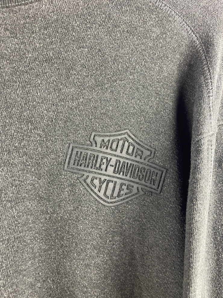 Vintage Harley Davidson Gel Print Spellout Charcoal Long Sleeve