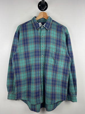 Vintage 90s American Eagle Plaid Thrashed Green Long Sleeve Button Up Flannel Shirt