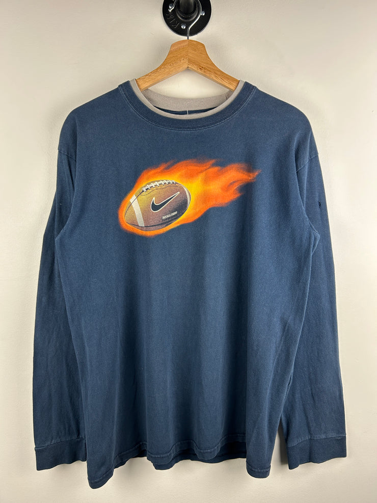 Vintage Nike Football Flames Burn It Down Navy Long Sleeve