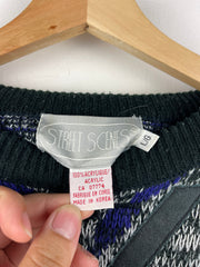 Vintage 90s Street Scenes Pattern Black & Purple Knit Sweater