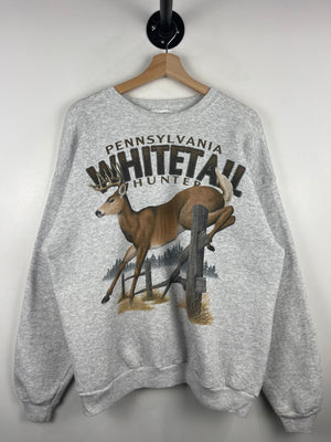 Vintage 90s Pennsylvania Whitetail Deer Hunter Grey Crewneck