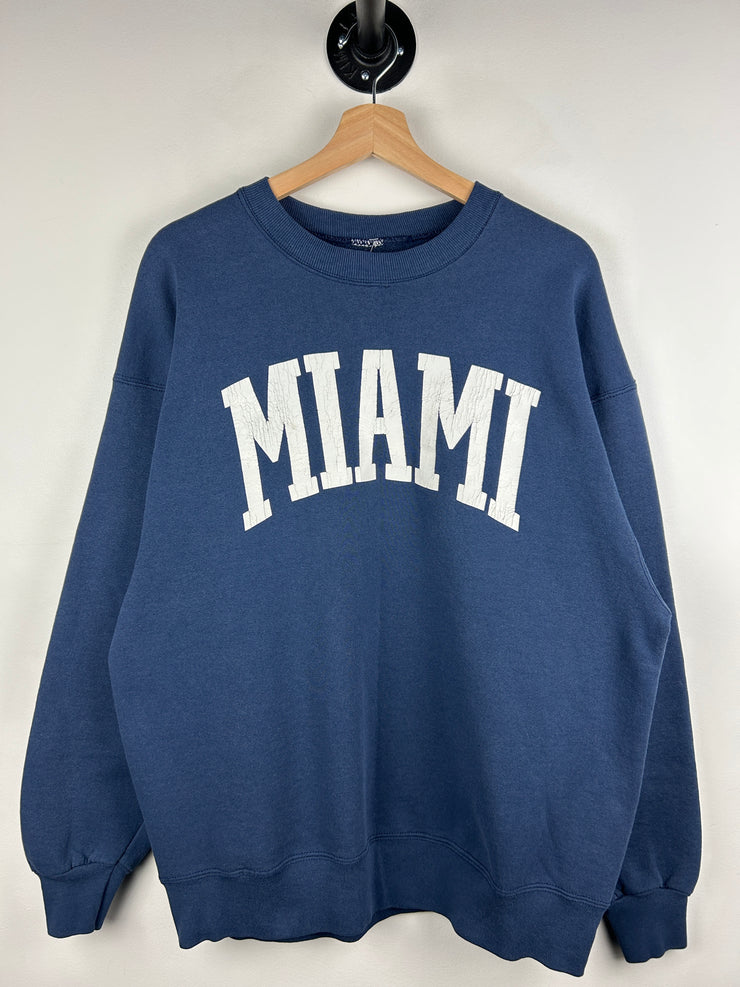 Vintage 90s Miami Arc Logo Spellout Navy Crewneck