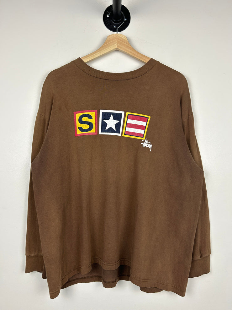 Vintage 90s Stussy Star Brown Long Sleeve