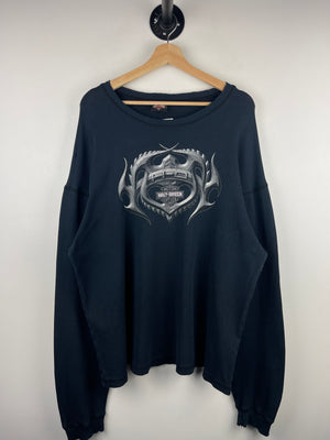 Vintage 2004 Harley Davidson Flames Honolulu Hawaii Black Thermal Long Sleeve