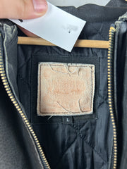 Vintage 90s Black Leather Suede Faded Bomber Jacket