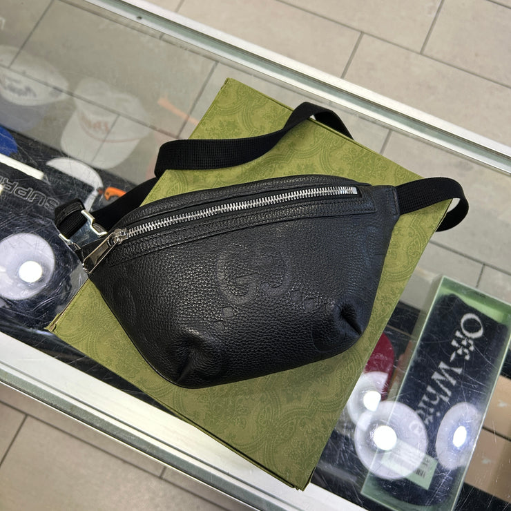 Gucci Jumbo G Monogram Black Leather Waist Belt Bag