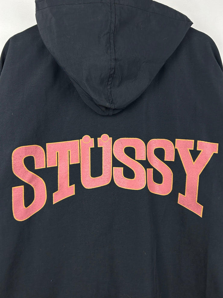 Vintage 80s Stussy Spellout Black Anorak Nylon Jacket