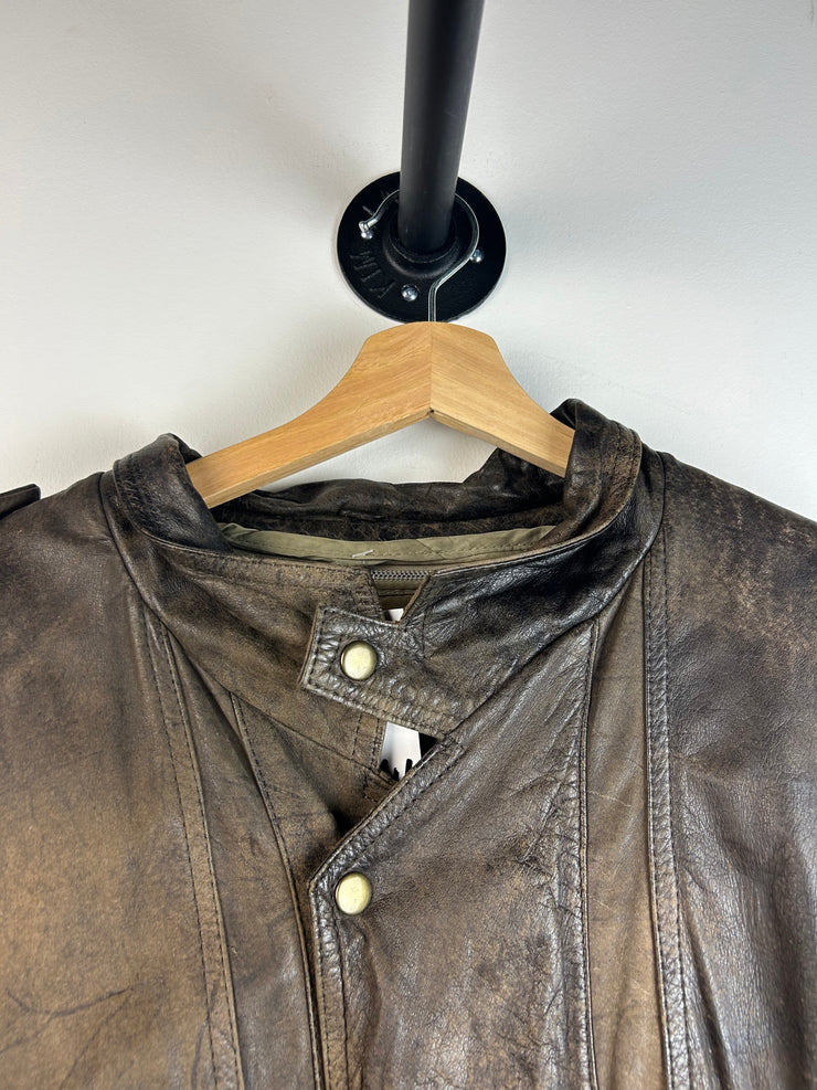 Vintage Adventure Bound Faded Brown Leather Cropped Jacket