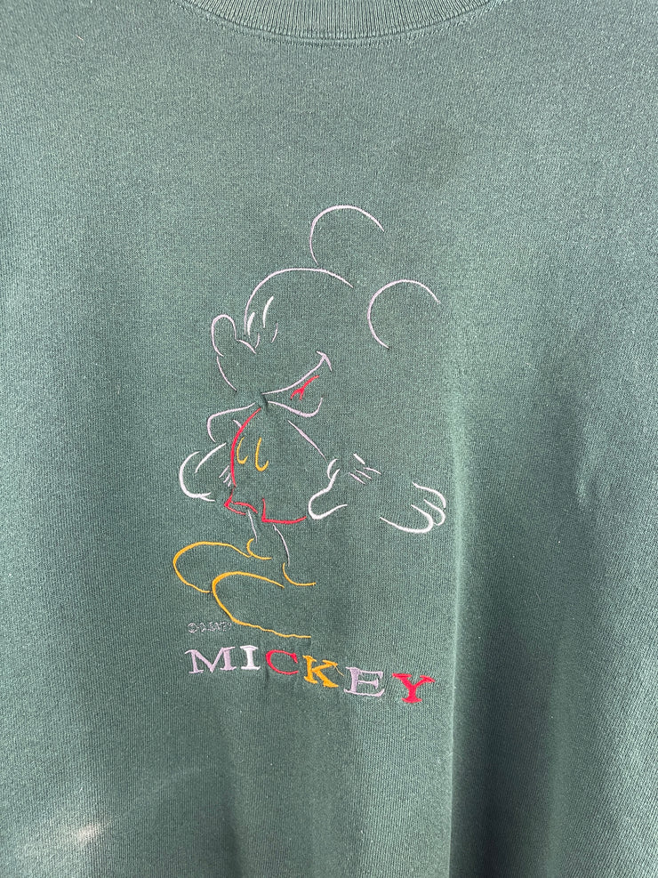 Vintage 90s Disney Mickey Mouse Embroidered Green Crewneck