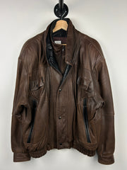 Vintage 90s Canadian Leather Brown Cropped Leather Bomber Jacket