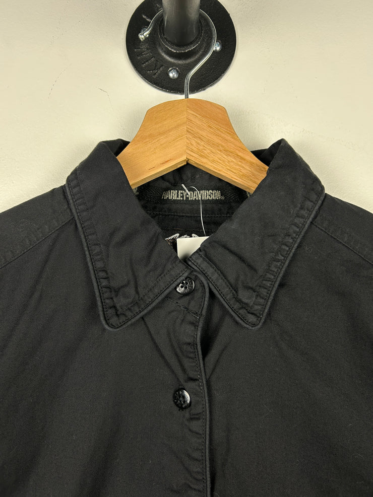 Vintage Harley Davidson Cropped Black Women’s Button Up Shirt