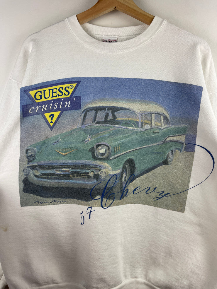 Vintage 90s Guess Chevrolet Bel Air White Crewneck