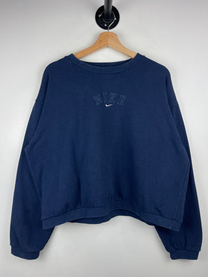 Vintage 90s Nike Spellout Swoosh Navy Crewneck