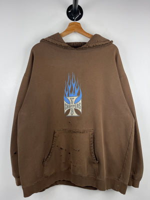 Vintage West Coast Choppers Choppers For Life Flame Thrashed Brown Hoodie