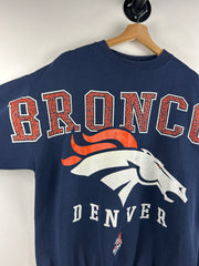 Vintage 90s NFL Riddell Denver Broncos Big Spellout Navy Crewneck