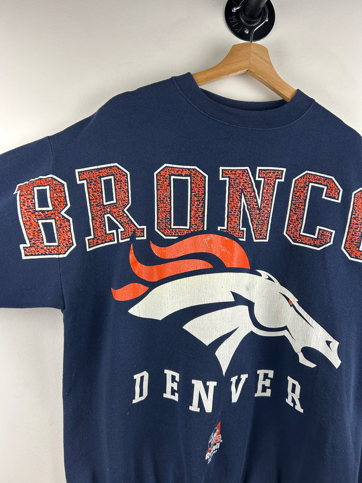 Vintage 90s NFL Riddell Denver Broncos Big Spellout Navy Crewneck