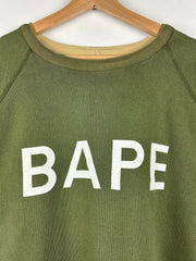 Bape Spellout Camo Reversible Olive Crewneck