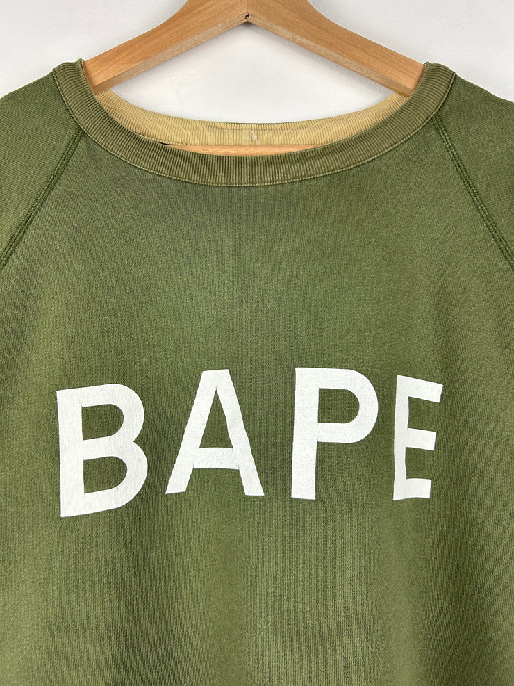 Bape Spellout Camo Reversible Olive Crewneck