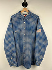 Vintage 90s Tommy Hilfiger Checkered Blue Button Up Long Sleeve Shirt