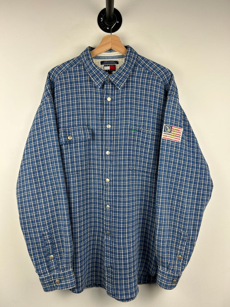 Vintage 90s Tommy Hilfiger Checkered Blue Button Up Long Sleeve Shirt