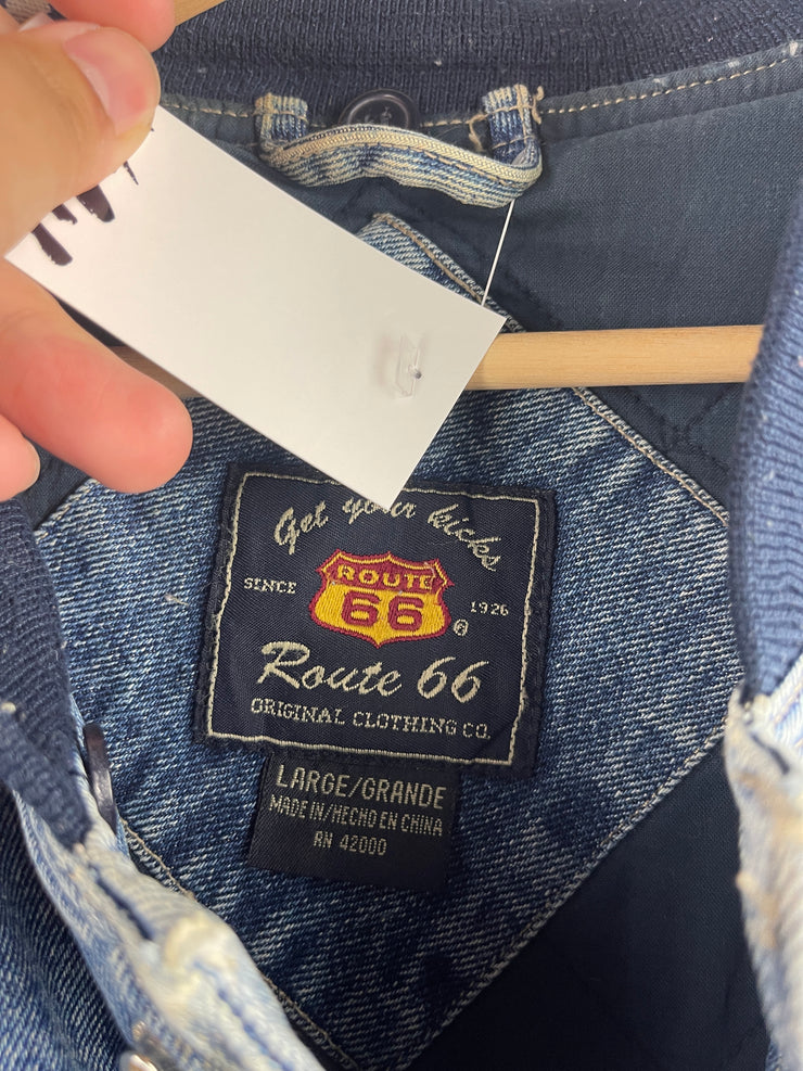 Vintage Route 66 Blue Denim Varsity Jacket